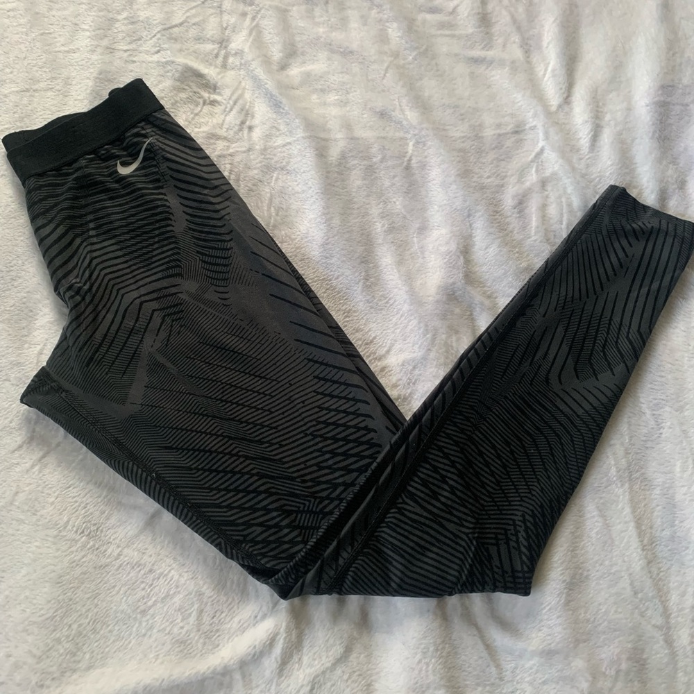 Nike Dri Fit Hyperwarm Black and Grey Full Length Leggings